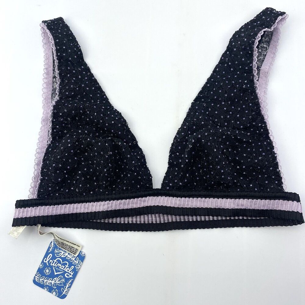 Free People Bralette Polka Dot Lace Striped Band Black Purple Size Small